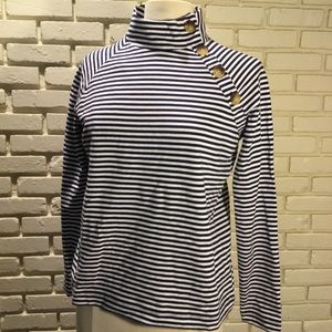 Vineyard Vines Stripe Button mock neck raglan top S